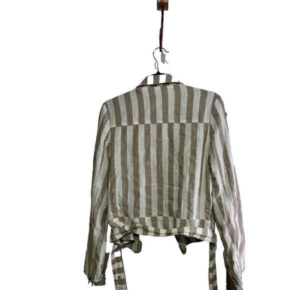 Lulu’s Vacation Signature Taupe and Ivory Striped Belted Moto Jacket Large - Picture 10 of 16